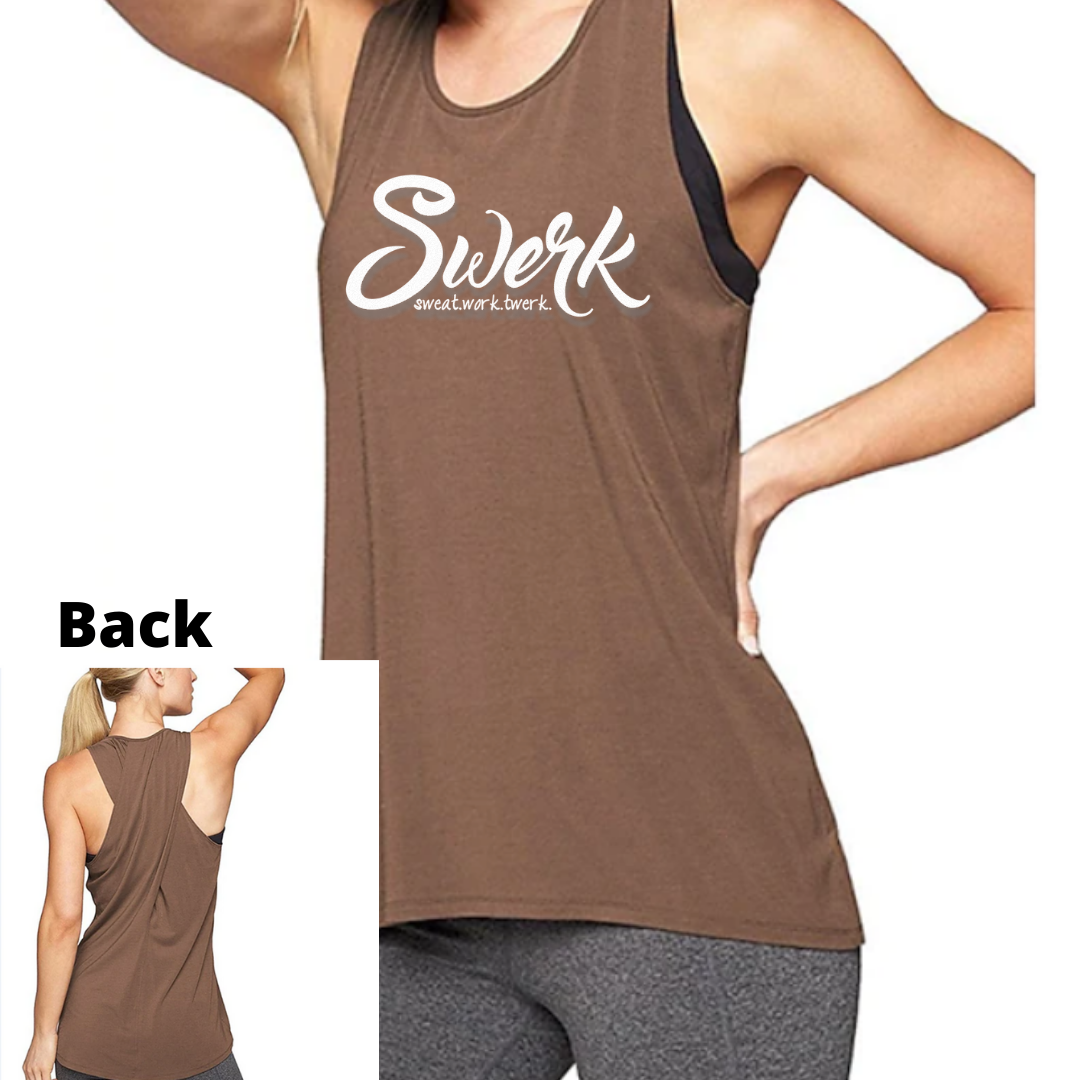 Brown Cross Back Top with White Swerk