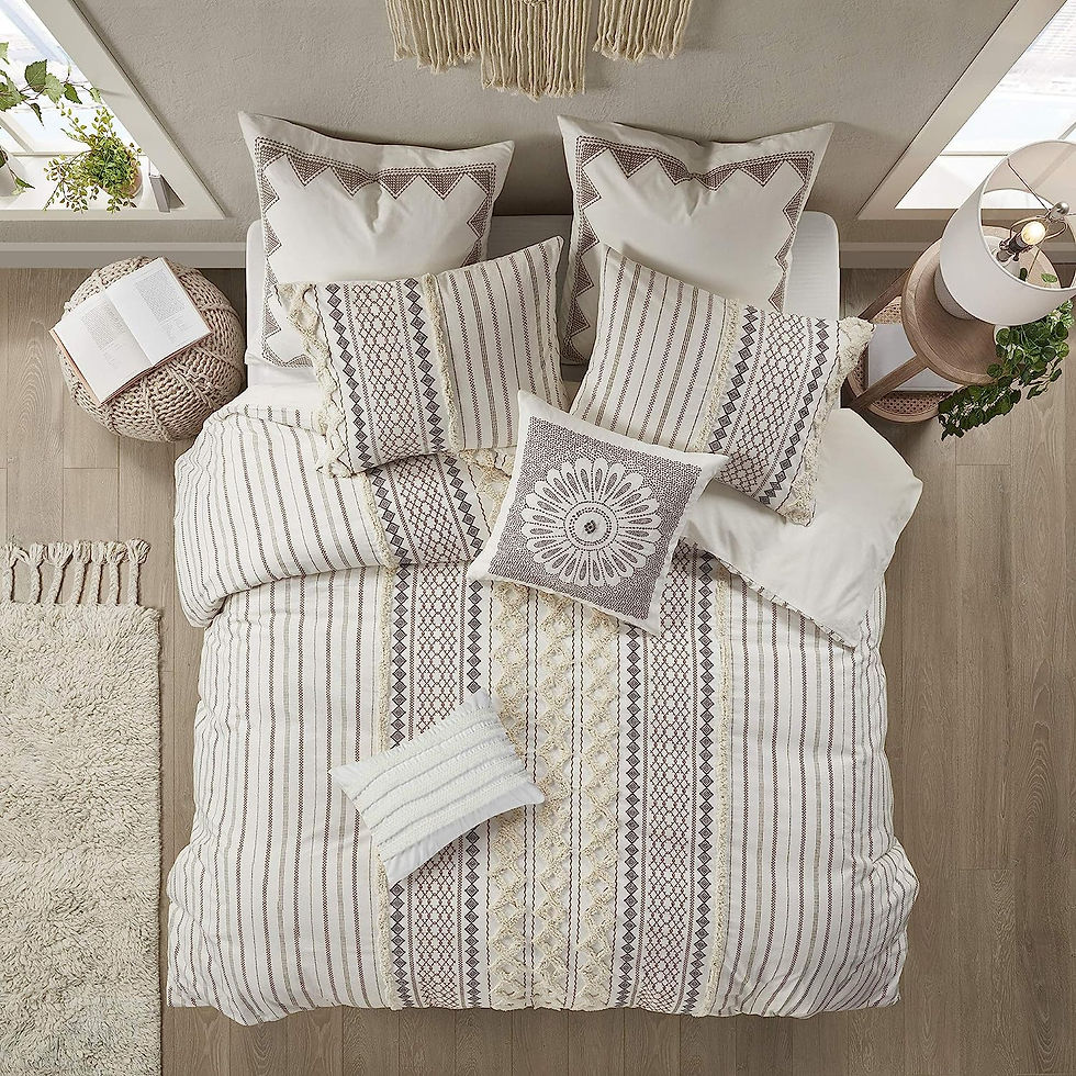 INK+IVY Imani 100% Cotton Comforter Mid Century Modern Design Chenille Tufted All Season Bedding Set, Matching Shams, King/Cal King, Geometric Prints Ivory 3 Piece 