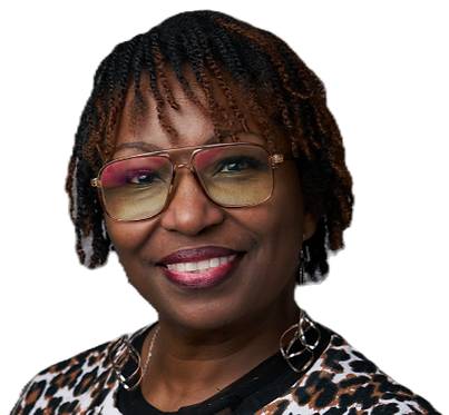 Headshot of a smiling woman with glasses