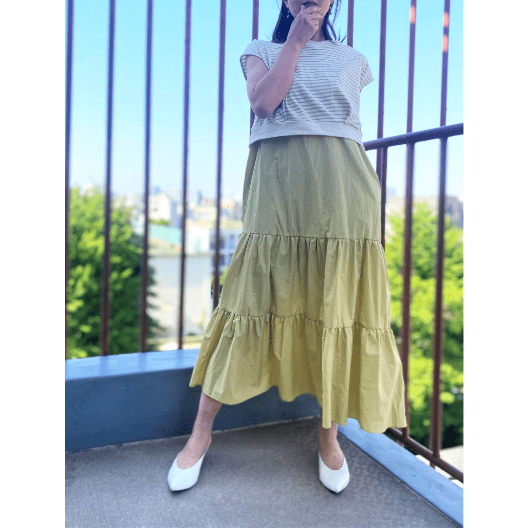 ボーダーアンサンブルティアードOP カラーライム フロント全身画像