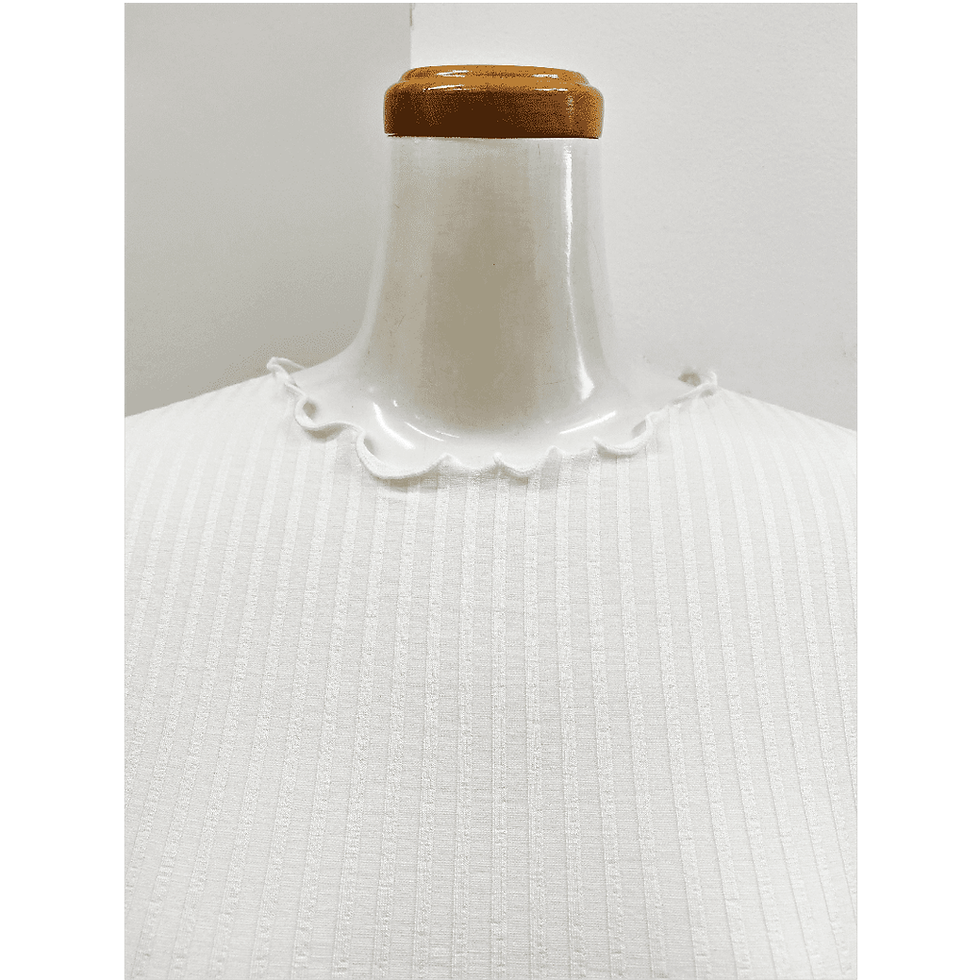 サムネイル： 付属リブメロートップス　
カラーホワイト　ネック部分アップ画像
