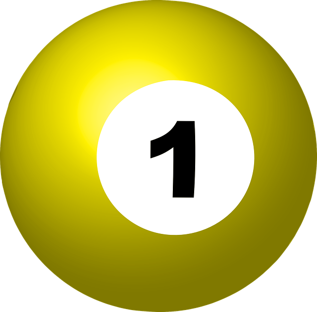 Yellow billiard ball labeled with the number 1 on a white circle. The ball is shiny and set against a plain background.