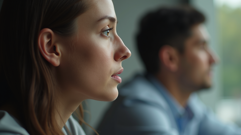 Close-up view of a person listening attentively during a conversation