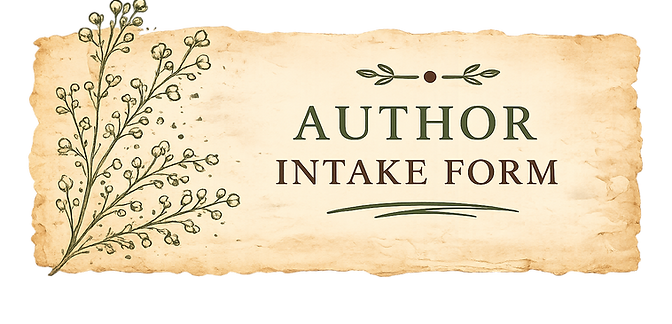 Author intake form banner for book marketing services and author marketing consultations.