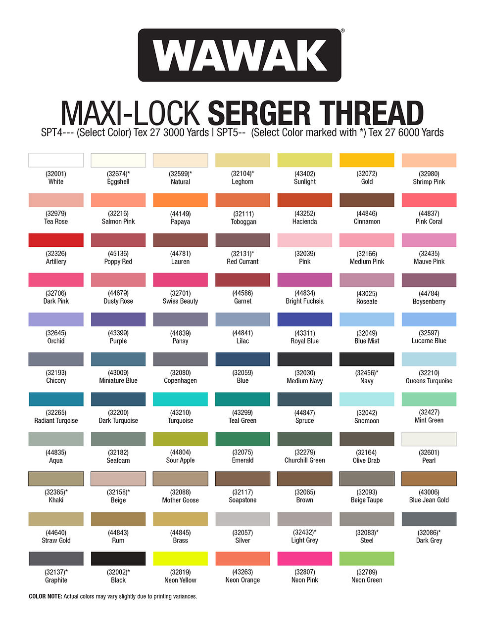 Maxi-Lock Thread Color Chart | Maxi-Lock Serger Thread | Maxi-Lock Color Chart