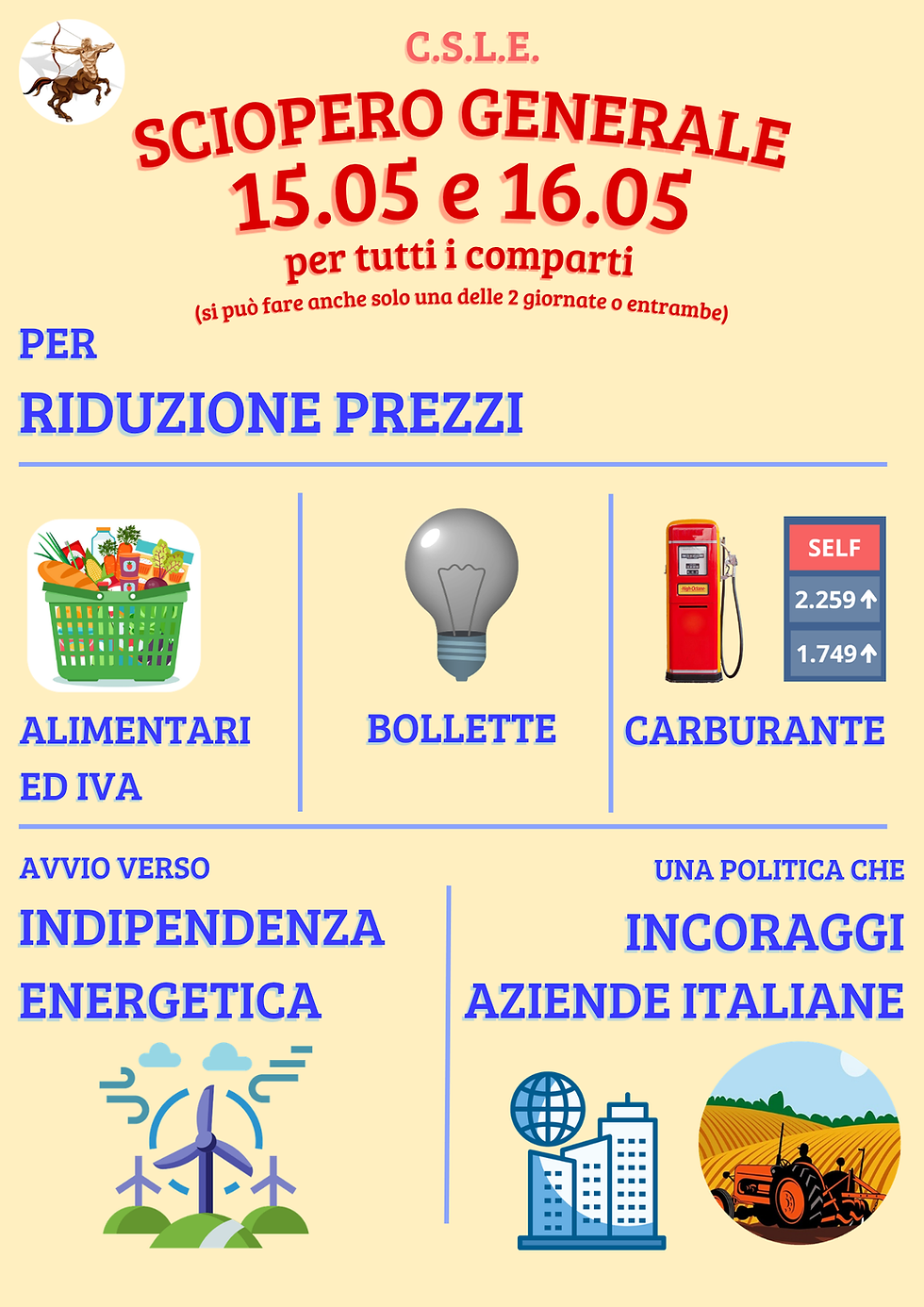 Volantino dello sciopero del 15 e 16 maggio 2026 della C.S.L.E.