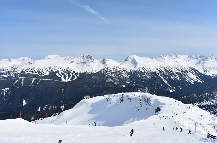 Large cornices hanging over Horseshoe Bowl on Whistler