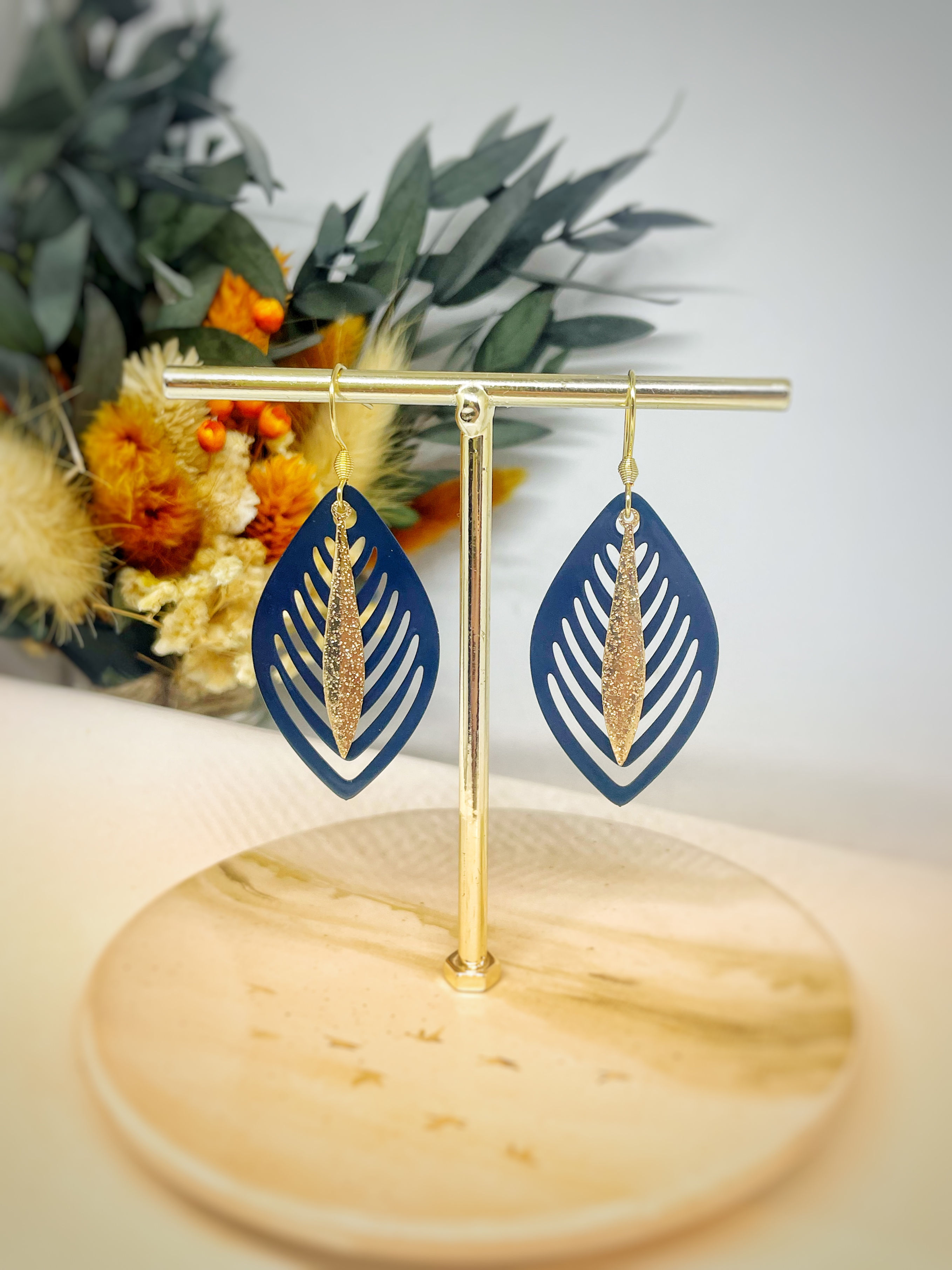 Boucles d’oreilles doré et bleu 