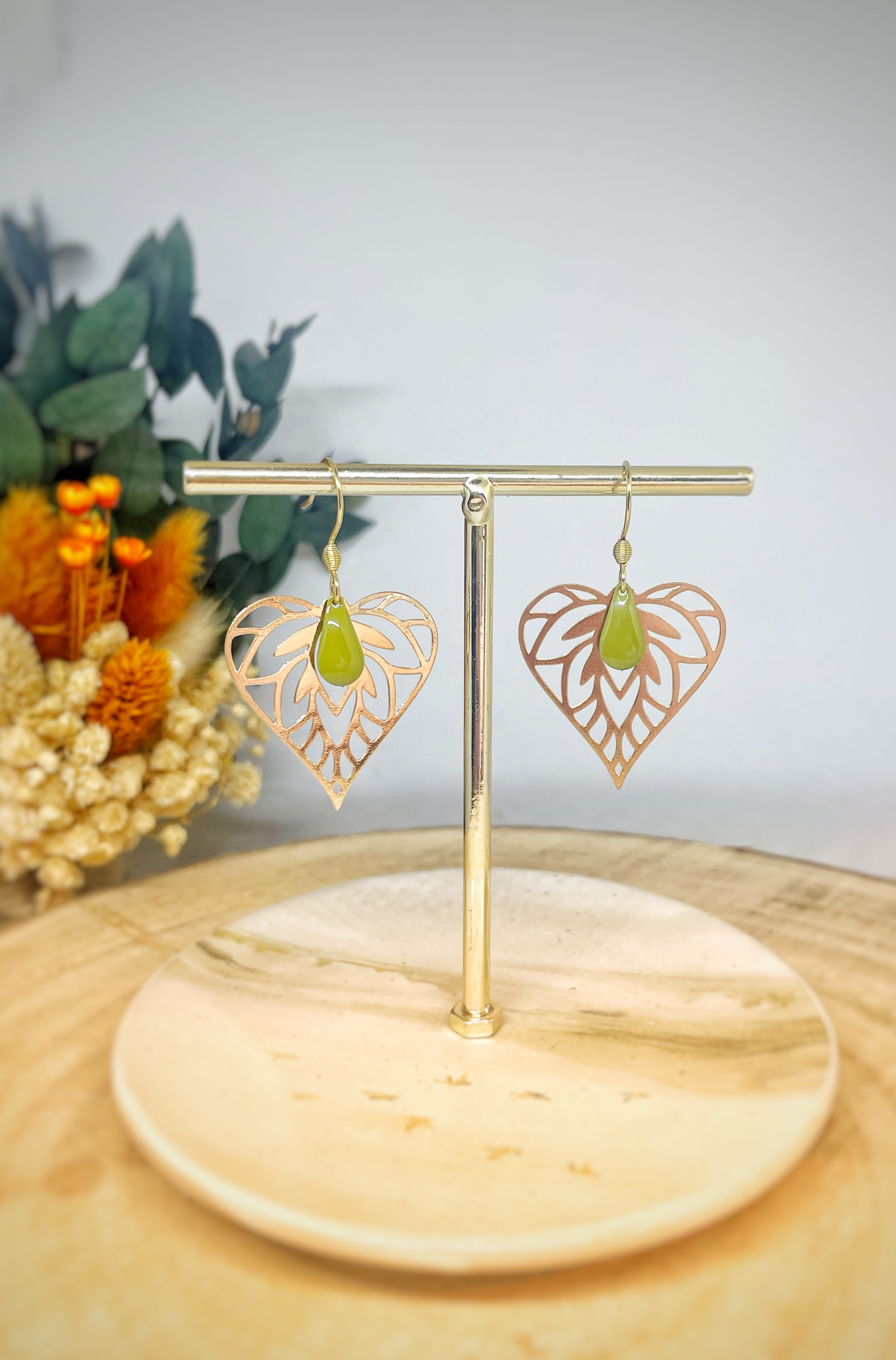 Boucles d’oreilles doré et kaki 