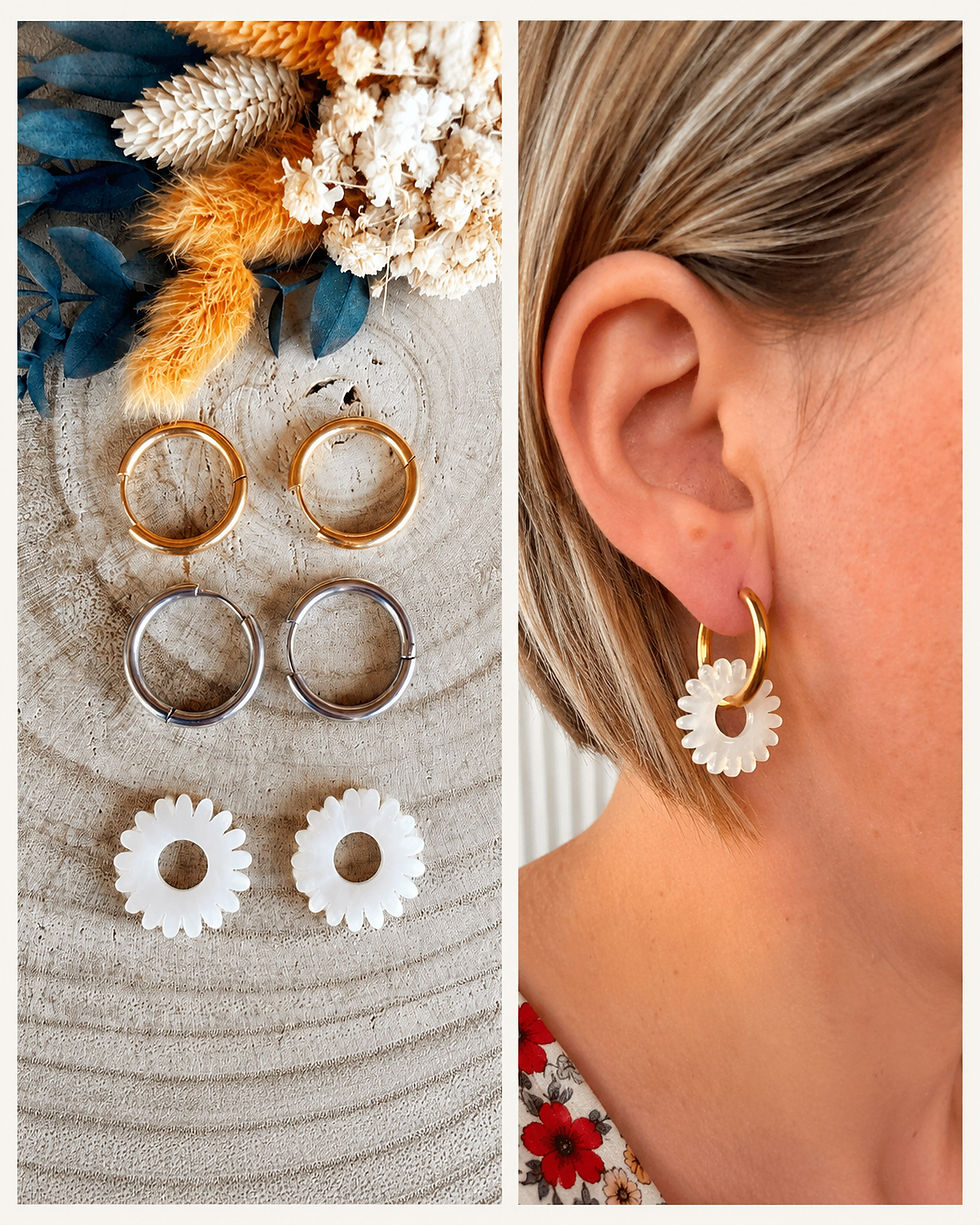 Miniature : Boucles « Marguerite » avec ou sans attache - Plusieurs coloris 
