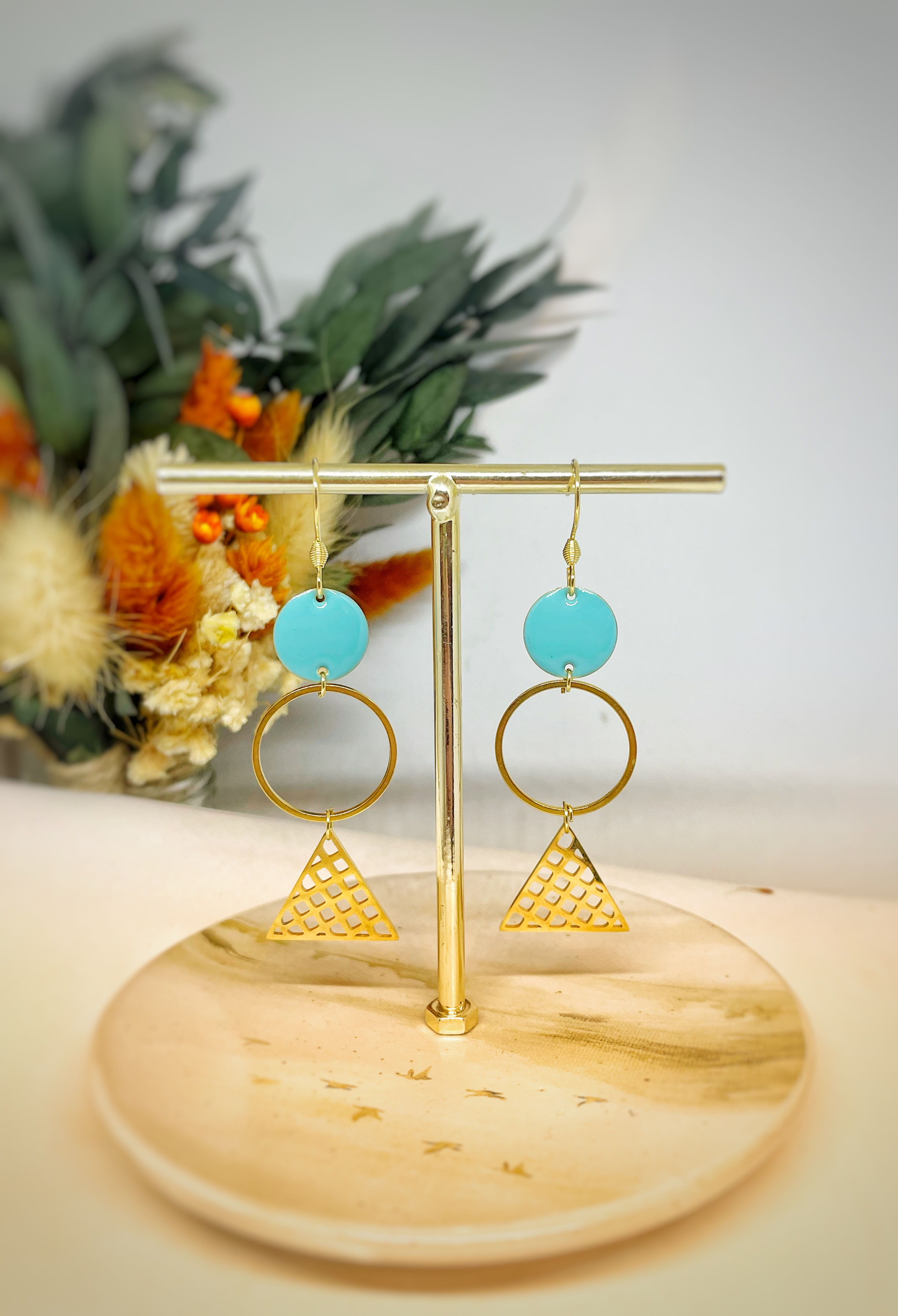 Boucles d’oreilles doré et bleu turquoise 