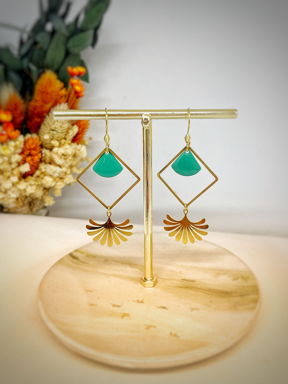 Boucles d’oreilles doré et bleu lac 