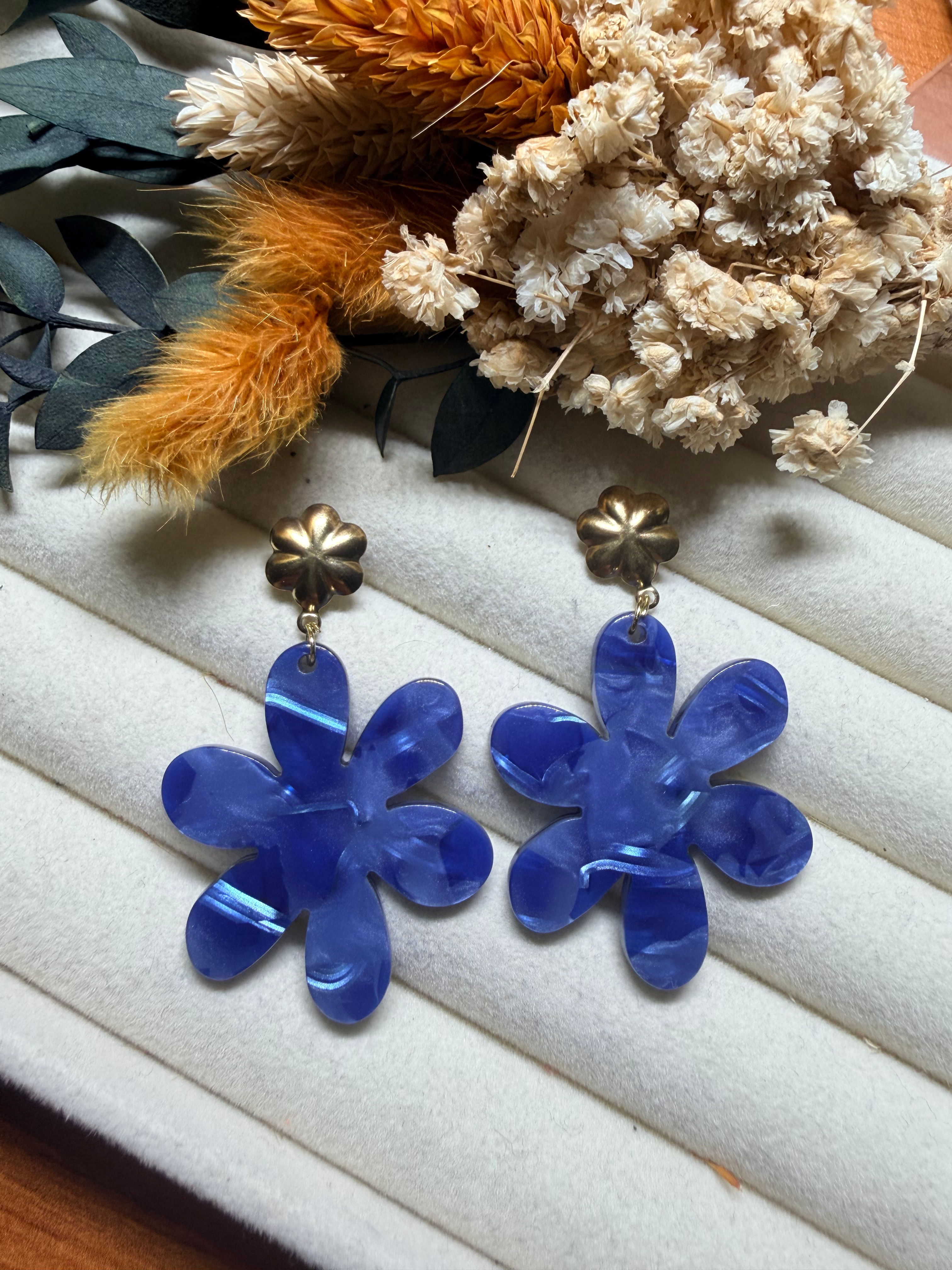 Boucles d’oreilles « Les prestigieuses » doré et bleu 