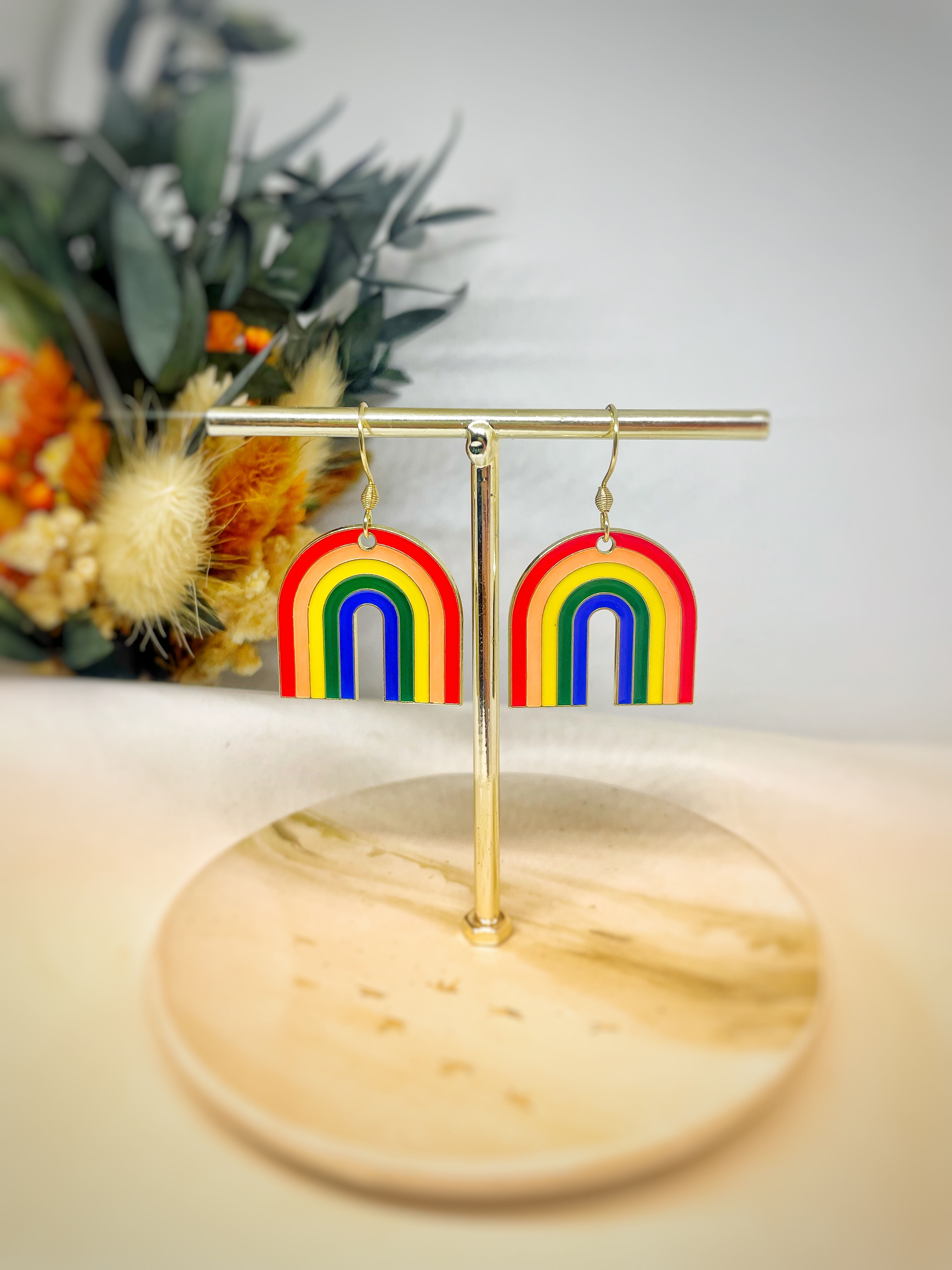 Boucles d’oreilles arc en ciel doré 