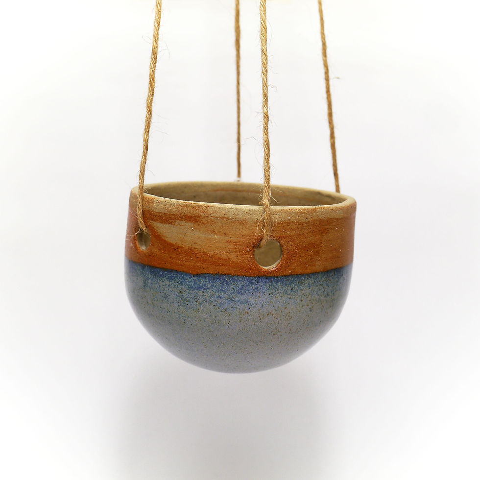 Thumbnail: Small Hanging Planter With Dipped Broken Blue Glaze