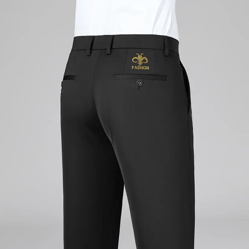 Küçük resim: Men's Stretch Pants With Embroidery Casual Suit Pants Wrinkle Resistant Dress