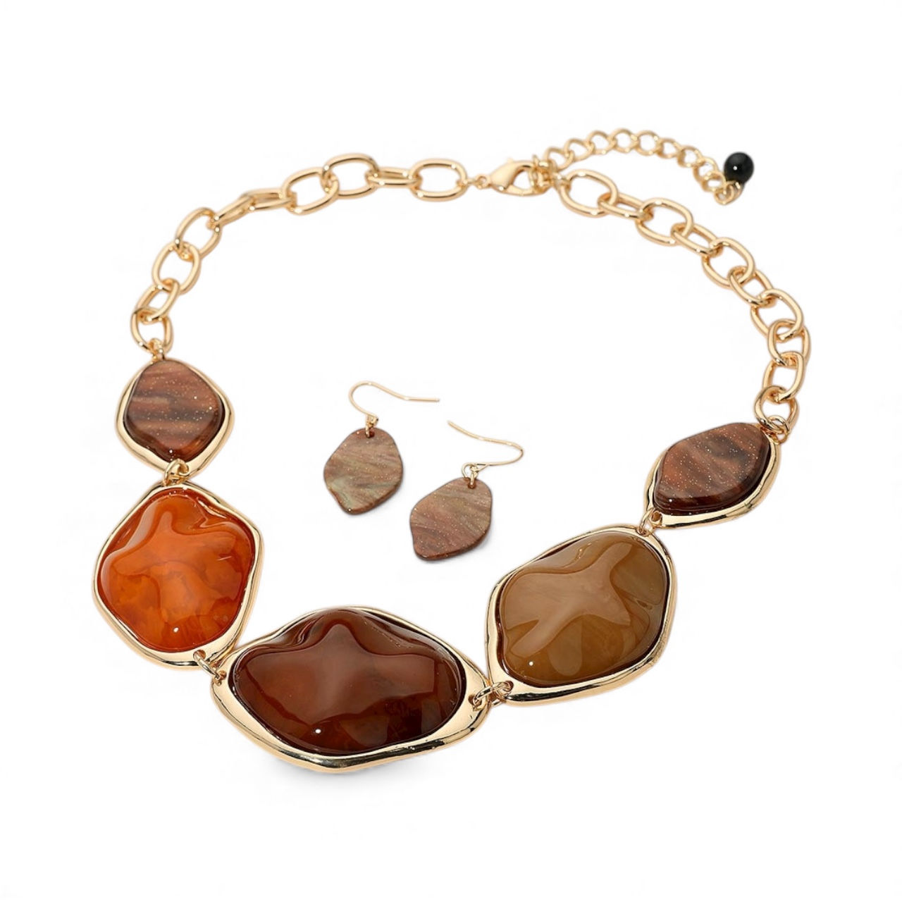 Conjunto de collar y pendientes de cadena gruesa en tono dorado con gemas de resina para mujer