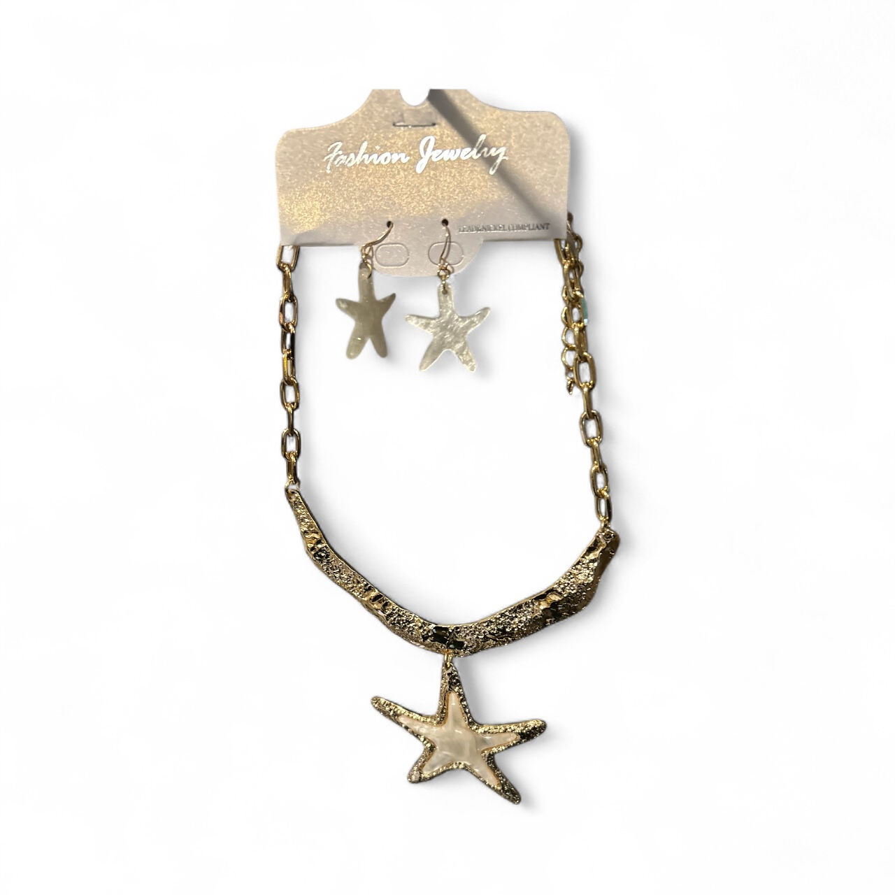 Conjunto de collar y pendientes con colgante de estrella de mar, cadena dorada, joyería de moda