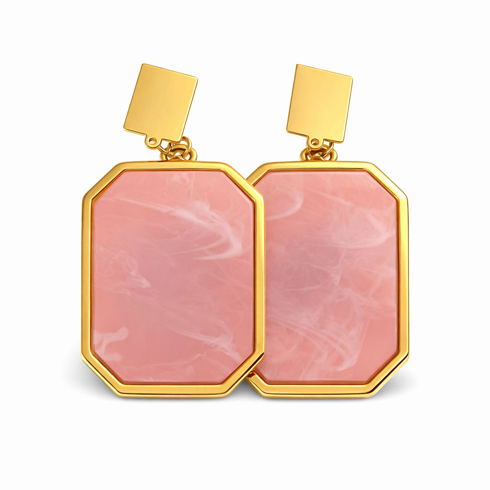 Thumbnail: Geometric Gold-Plated Earrings W/Marble-Style Resin Details In Multiple Colors
