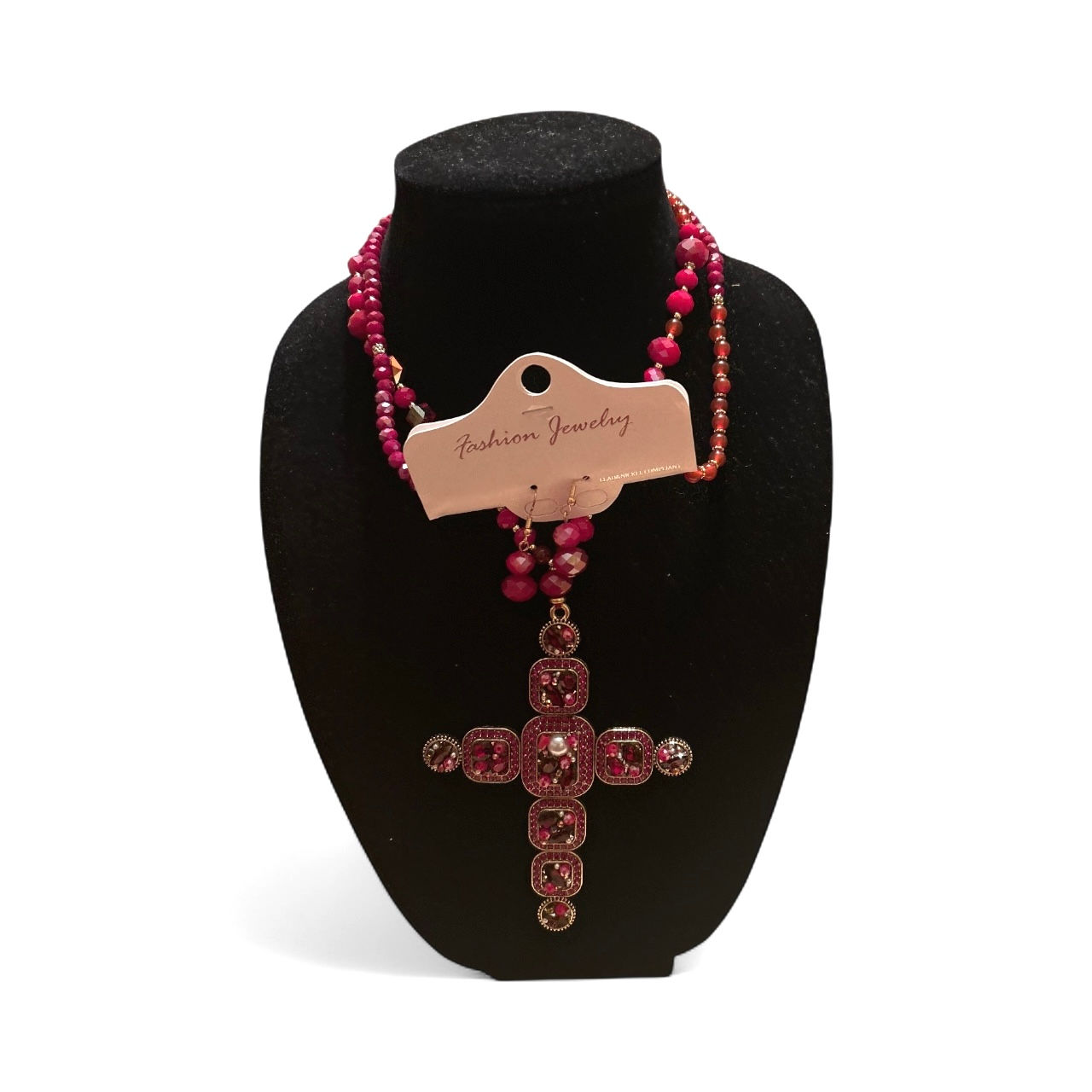 Collar con cruz de cuentas rojas, joyería de moda