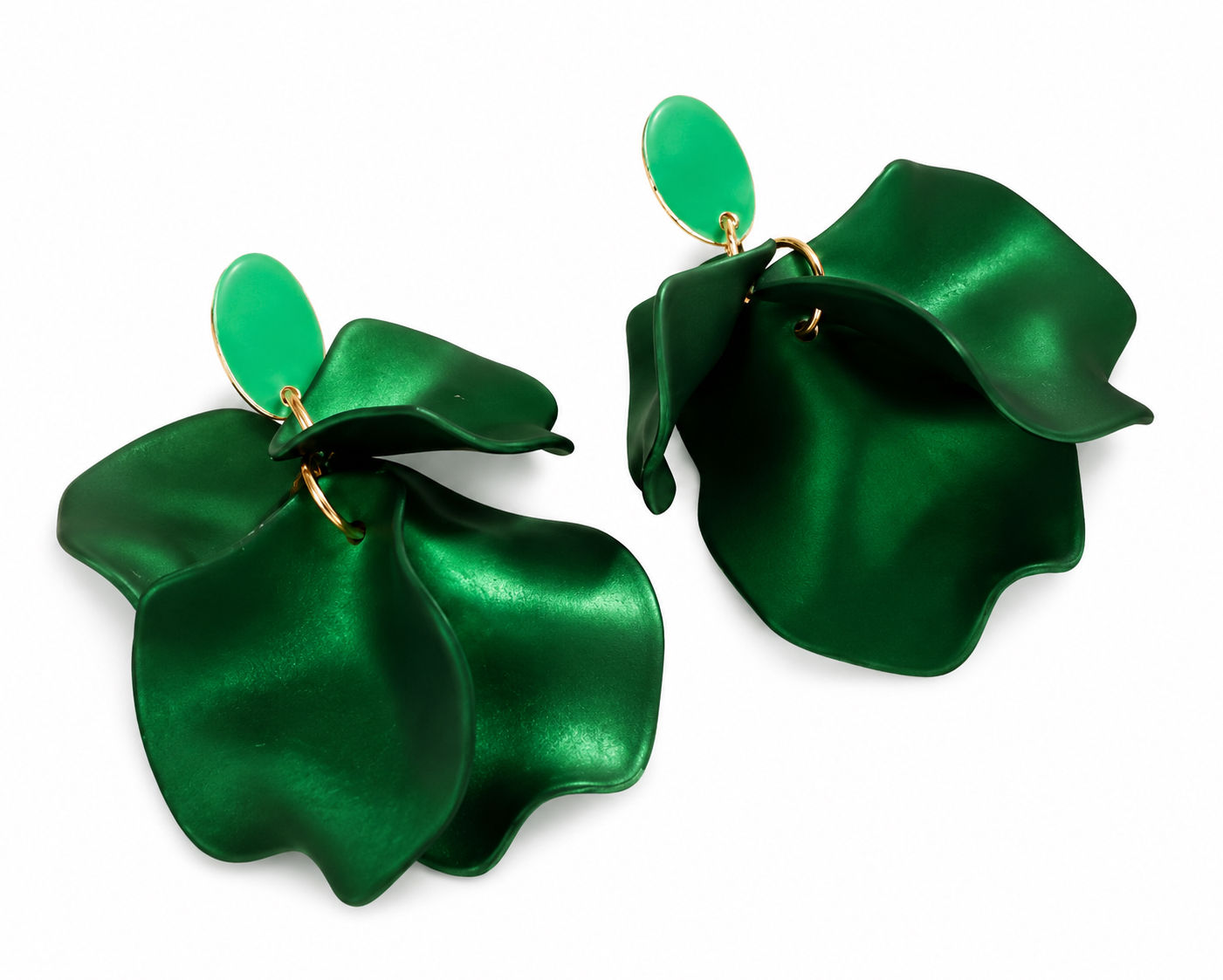 Statement Flower Clip-On Earrings Design Abstract Petal Shape Gold Tone Accents