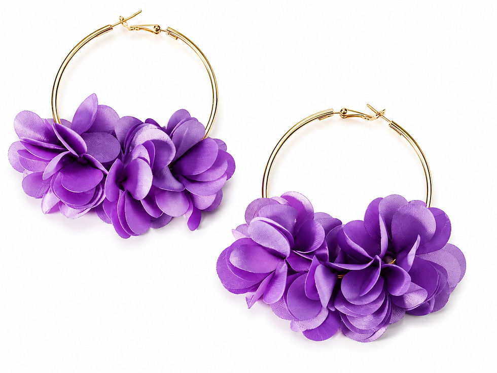 Thumbnail: Floral Hoop Earrings With Gold-Tone Accents - Multiple Colors