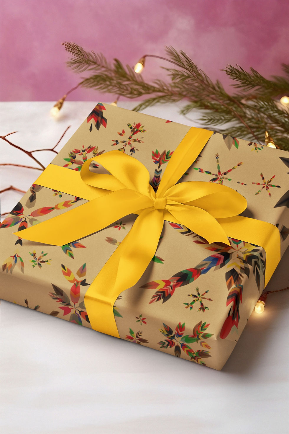 Holiday Birds Snowstorm wrapping paper on Kraft