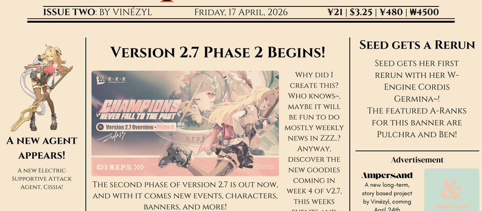 Issue Two: Cissia Has Arrived - Version 2.7 Phase 2 Begins