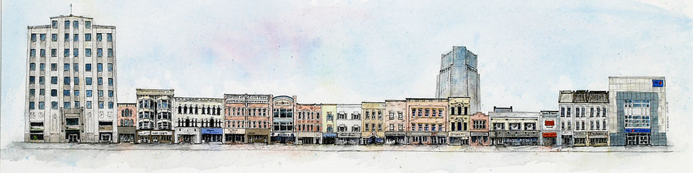 The painting, Dundas Streetscape, by Cheryl Radford