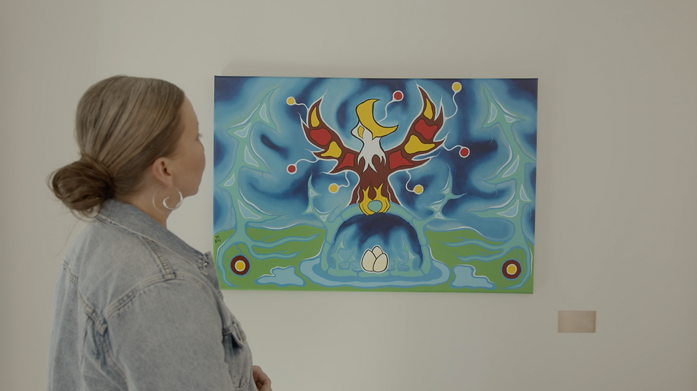 A painting of an eagle in traditional style