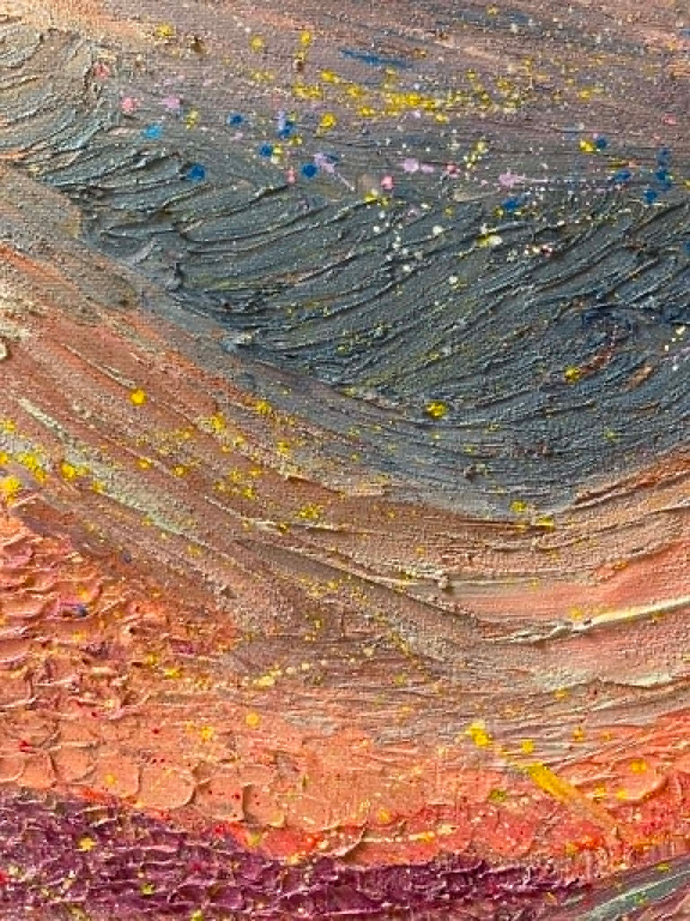 Thumbnail: Dreams Calling, an original oil painting close up of the colours and texture