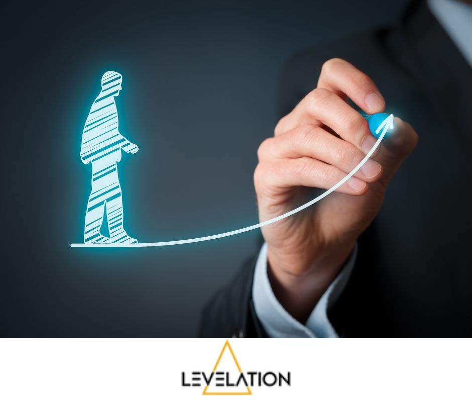 psychometric assessment tests lead to personal growth seen by someone drawing a person walking up a rising arrow