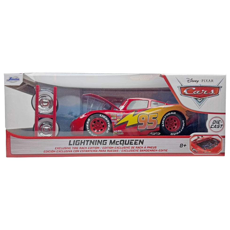 Jada Disney Cars - Rayo McQueen Edición exclusiva con estantería para ruedas 1:24 Alhershop