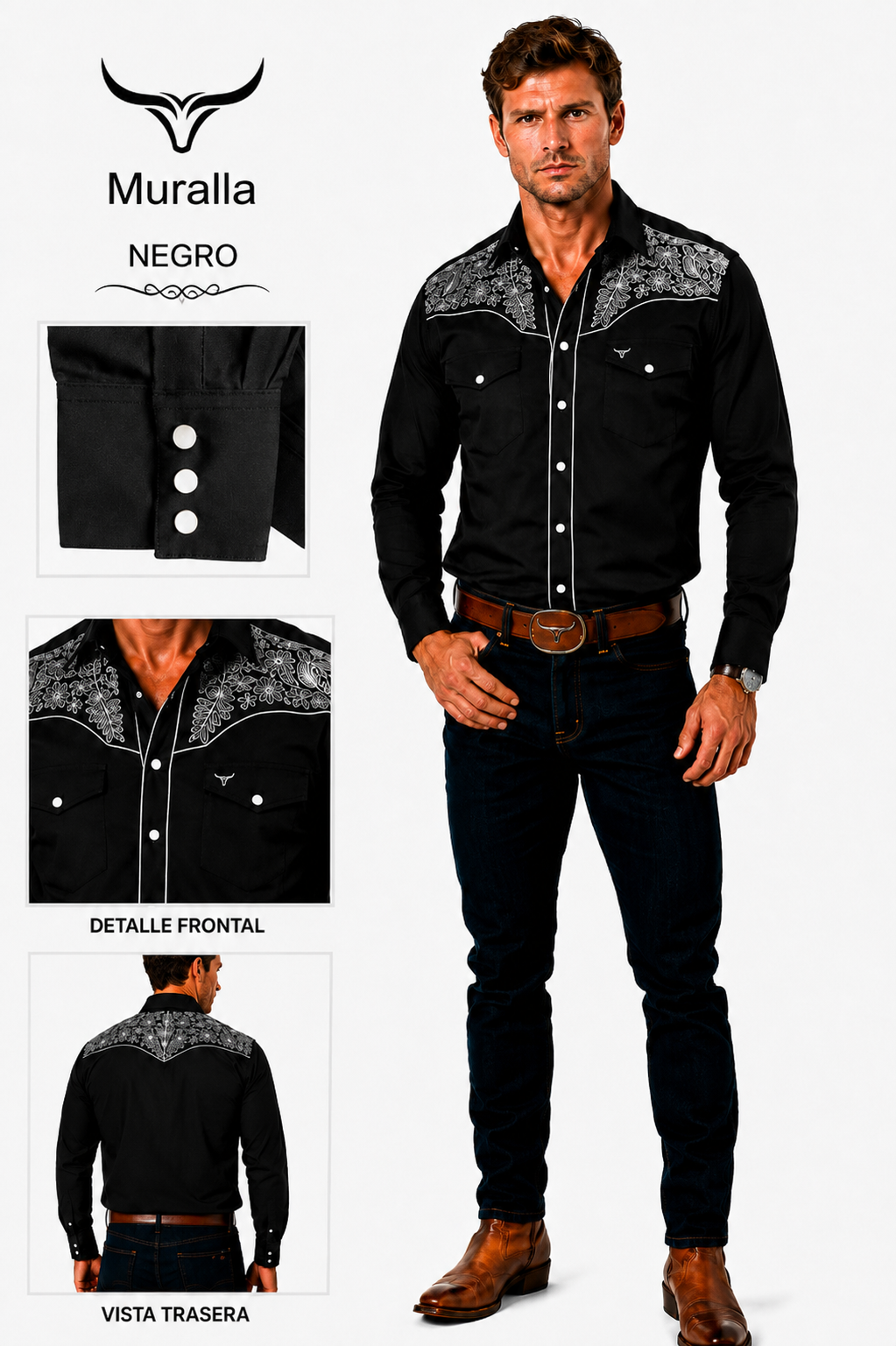 VAQUERA BORDADA R-12 NEGRO