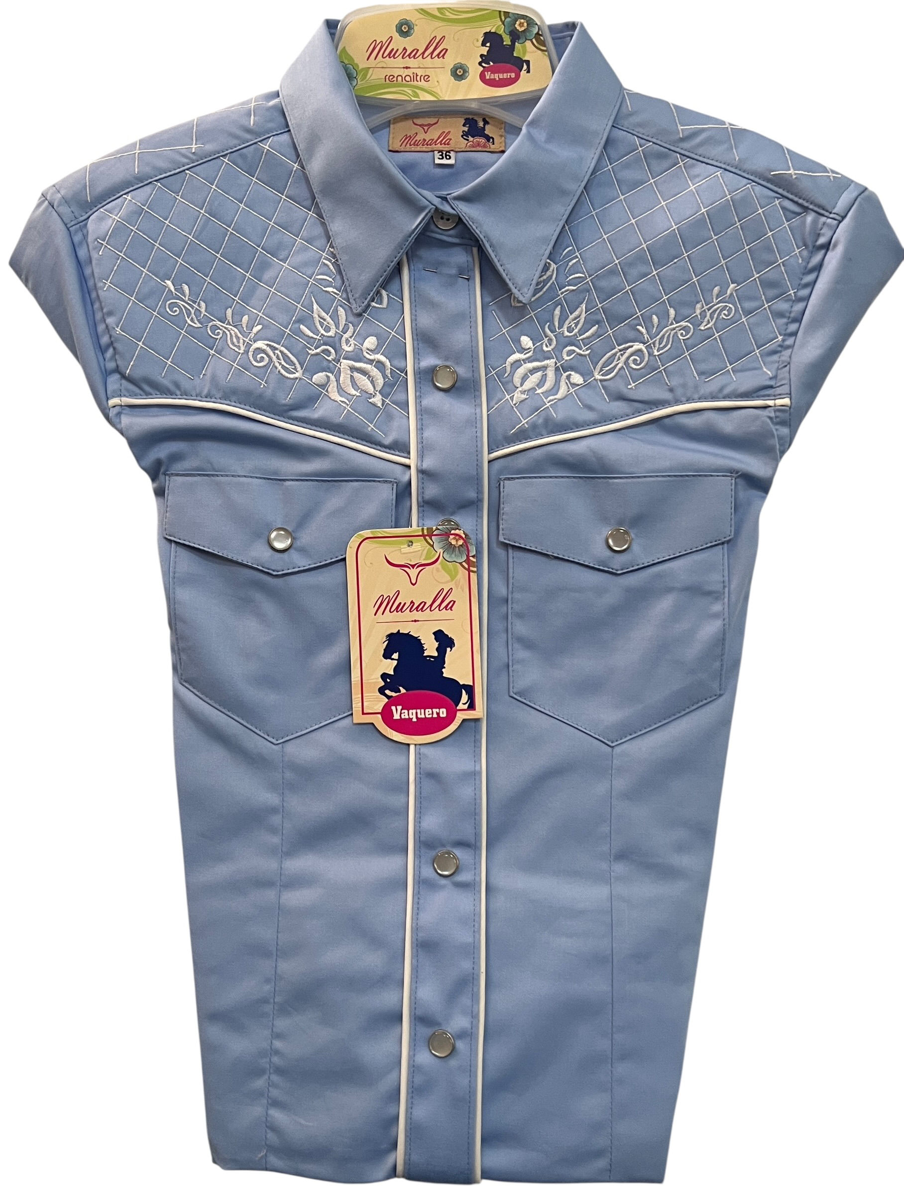 BLUSA VAQUERA MURALLA BORDADA AZUL