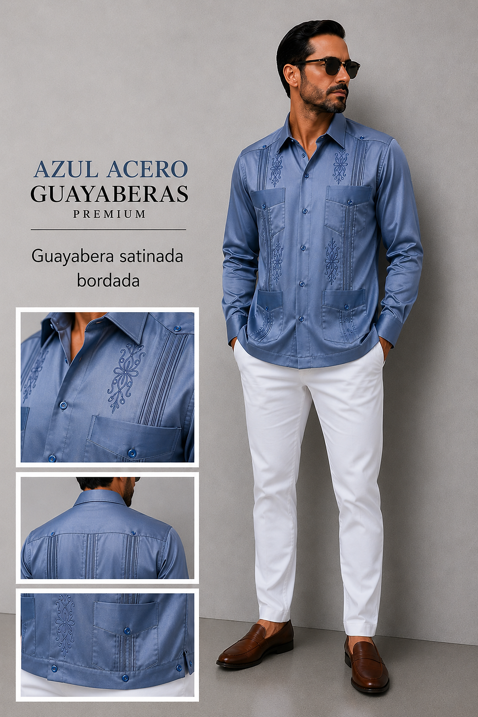 Miniatura: GUAYABERA AZUL ACERO