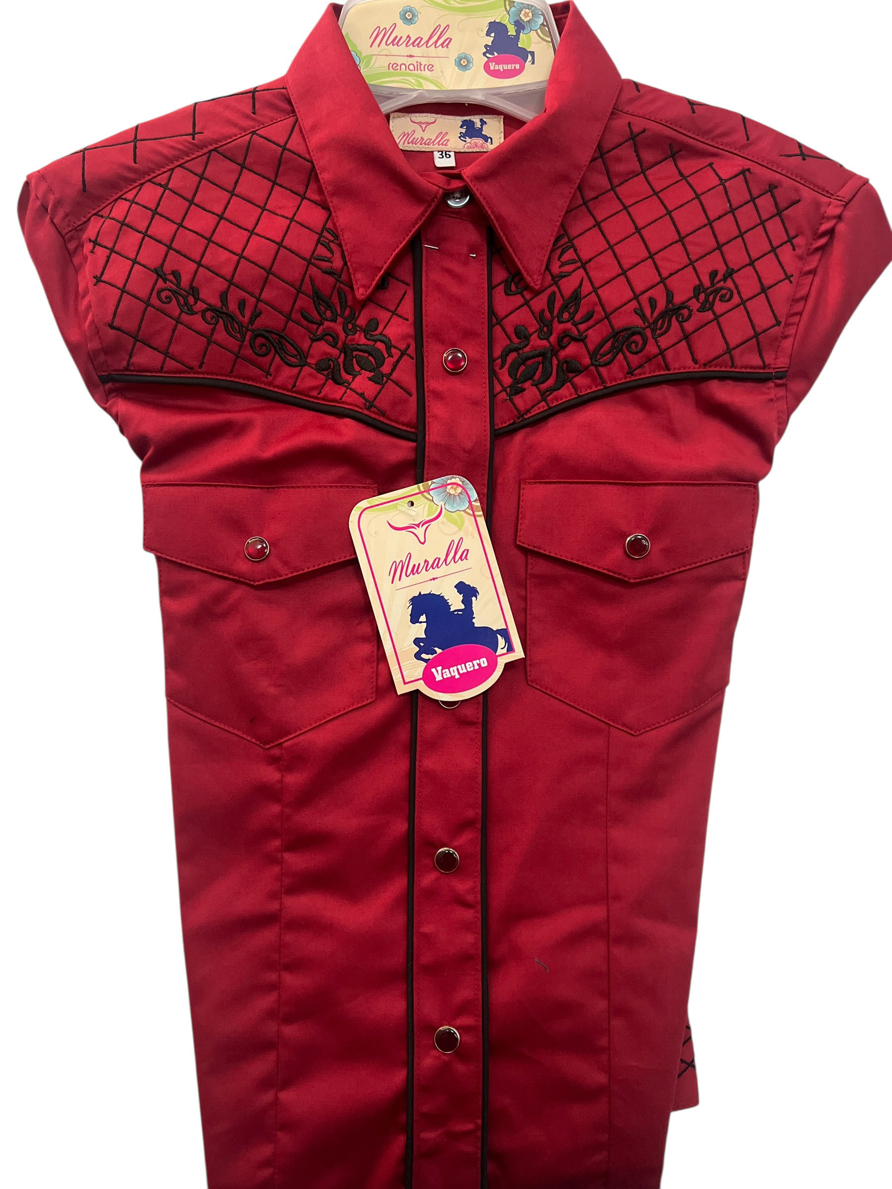 BLUSA VAQUERA MURALLA BORDADA CHERRY
