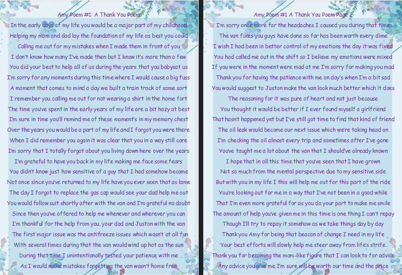 Amy Poem #1 A Thank You Poem