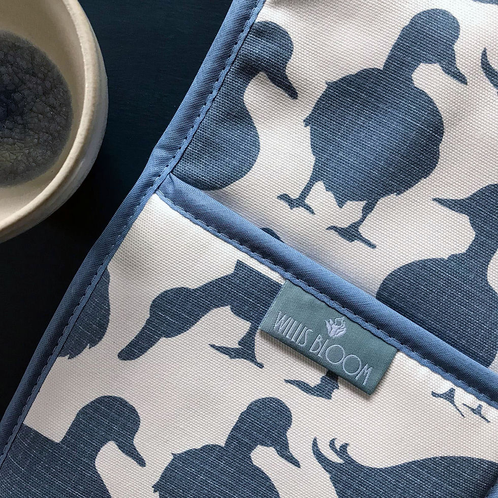 Thumbnail: Summer Sky blue Duck oven glove by Willis Bloom. Made in England.
