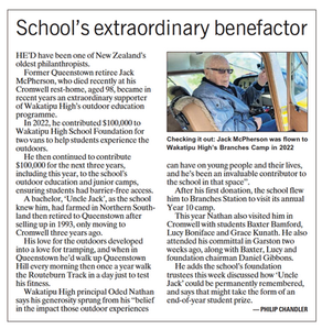 Honouring Jack McPherson – A Remarkable Supporter of Outdoor Education at WHS