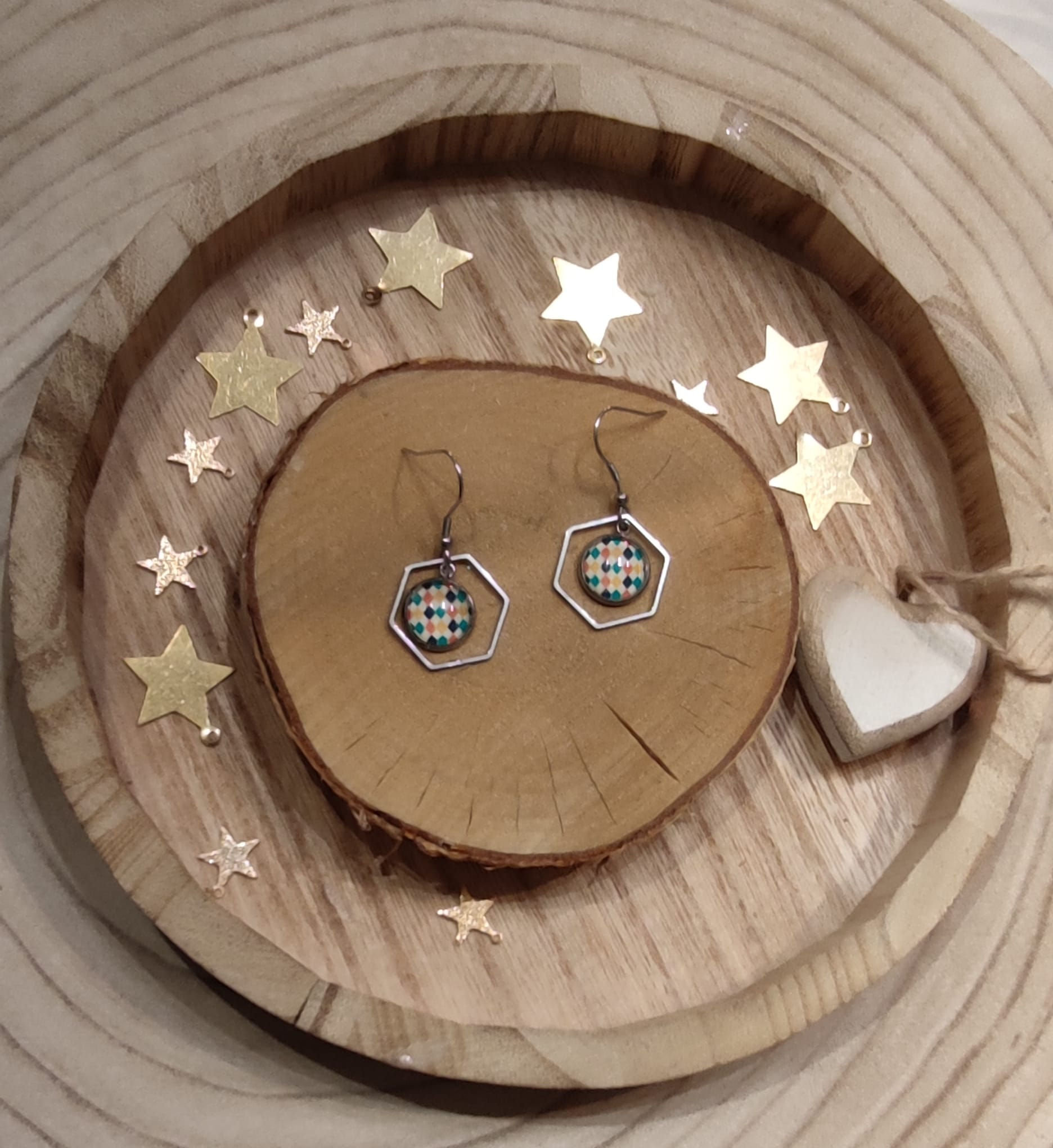 Boucles fait main: Cabochon acier