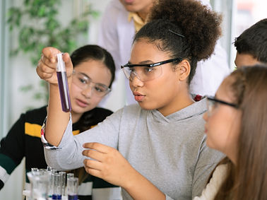 Photo of high school students working together in an environmental science class lab.