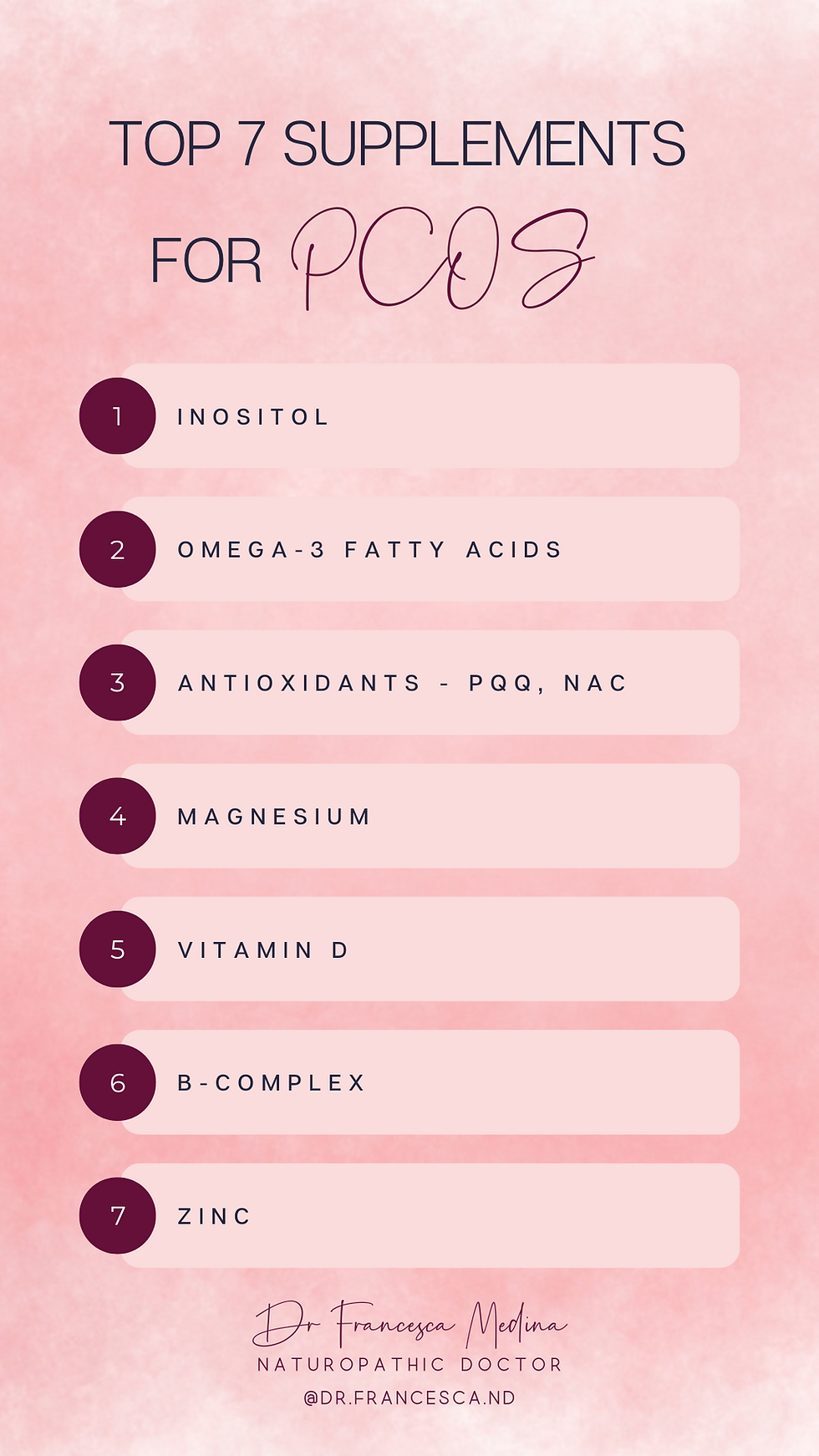 Graphic listing 7 supplements for PCOS