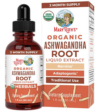 Amber tincture bottle with orange lettering in front of supplement box