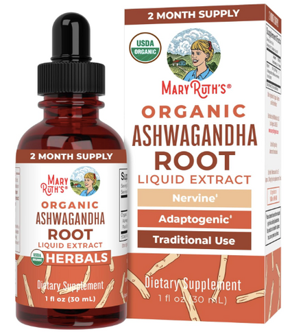 Amber tincture bottle with orange lettering in front of supplement box