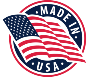 "Made in the USA" logo with an American flag and a blue circular border.