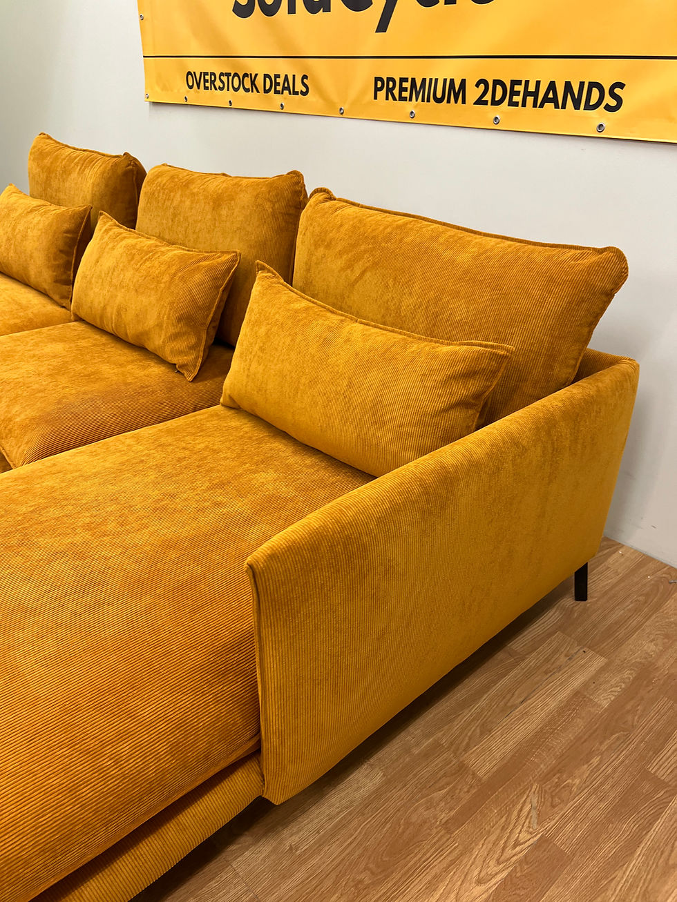Thumbnail: NIEUWE OVERSTOCK — luxe design zetel in oranje ribbelstof