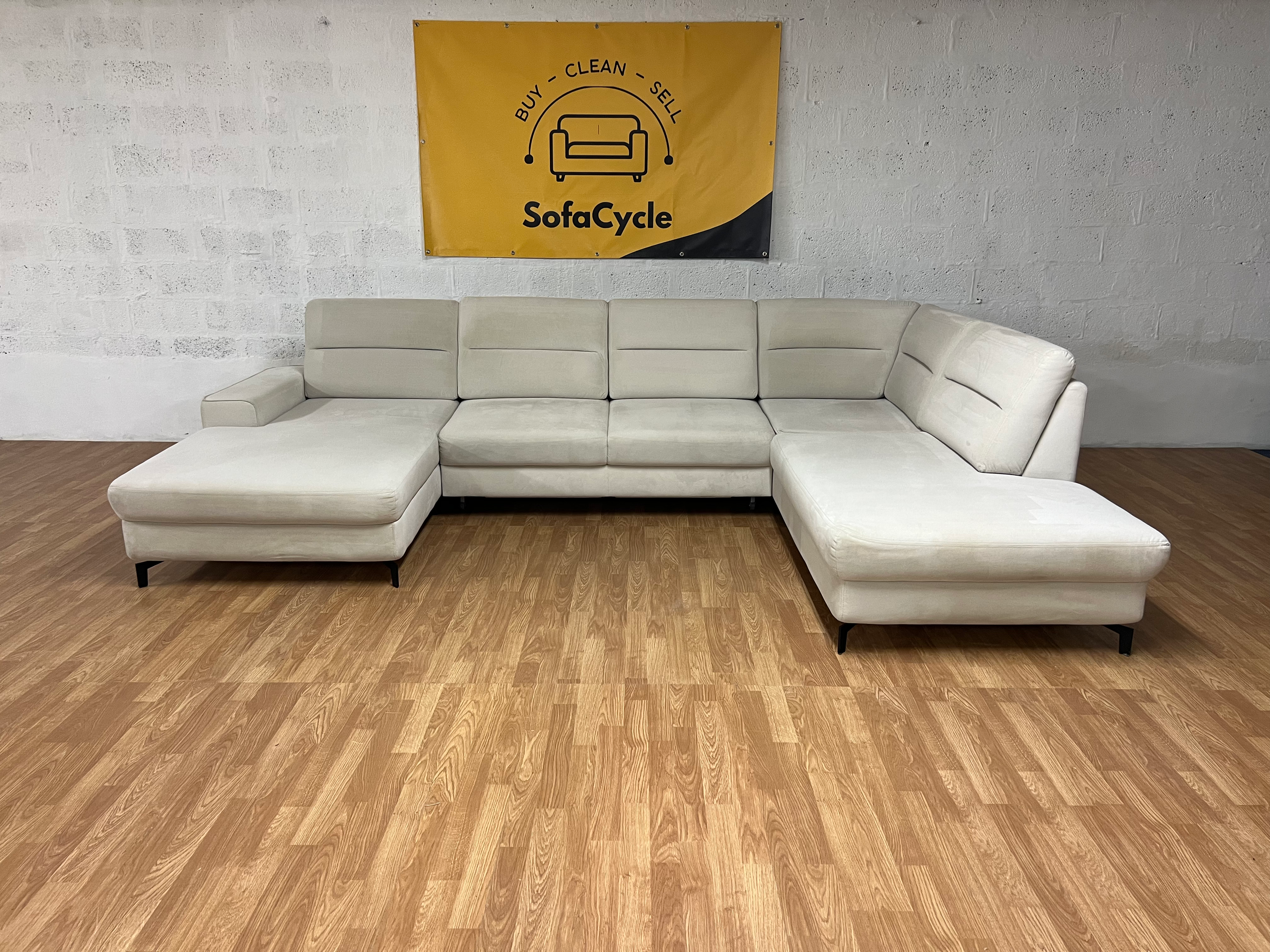 Royale beige U-vormige zetel met slaapfunctie en opbergruimte