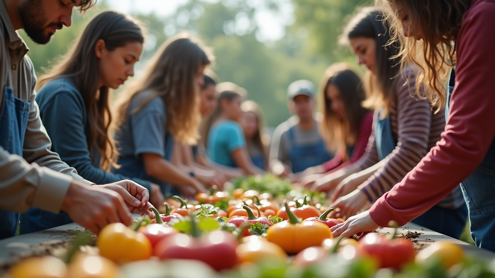 Eye-level view of a diverse group of volunteers working together at a community event