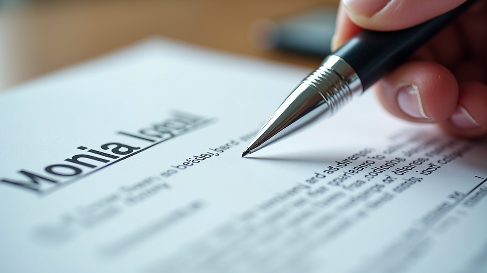 Close-up view of a legal document with a pen